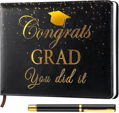Frienda 2026 Graduation Guest Book Leather Guest Sign in Book with Pen Graduation Party Favors Congratulation Graduates Signature Books(Class of 2026,Black, Gold)