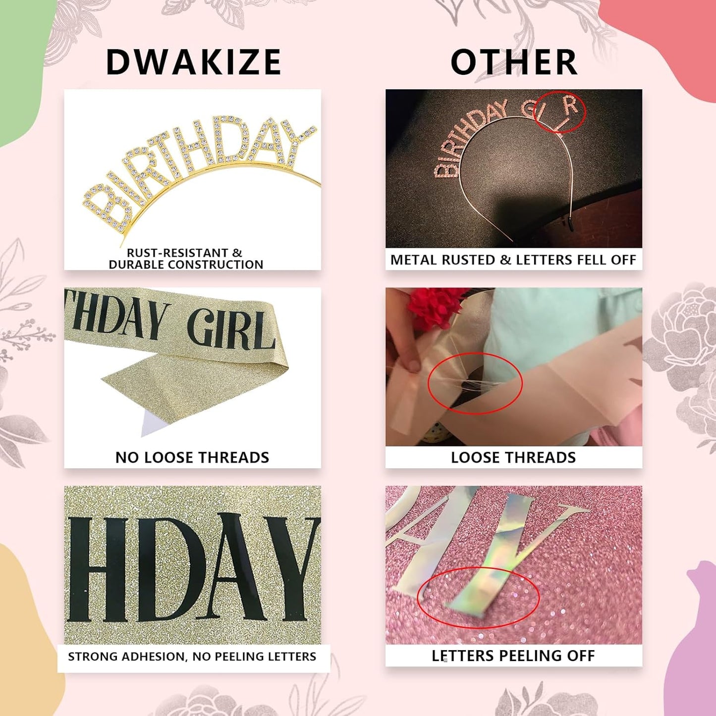 Birthday Sash and Crown Set for Women – Pink Glitter Birthday Girl Sash with Rhinestone Tiara Headband for Party Celebration Gift