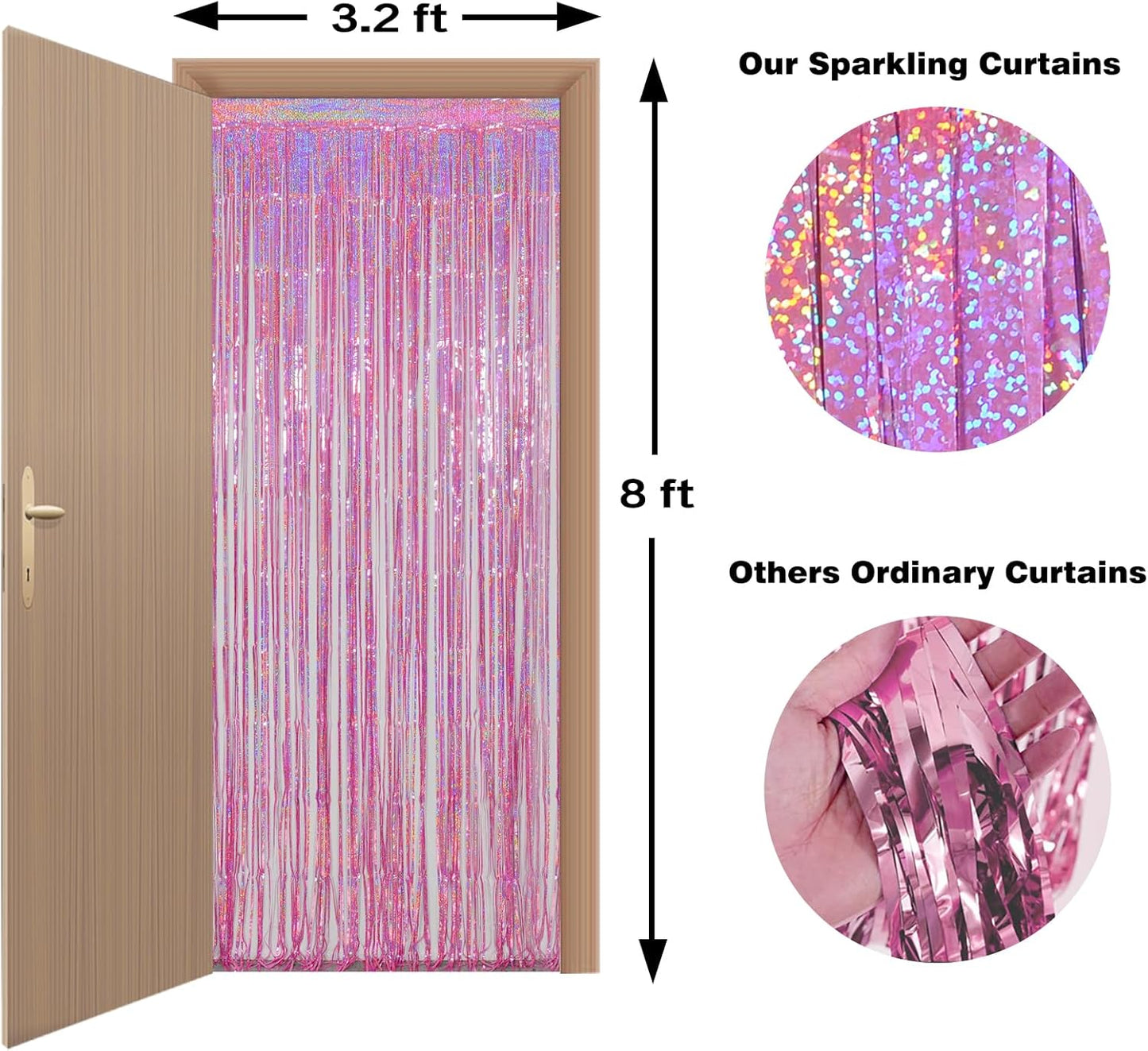 Happy Mothers Day Decorations Melsan 3 Pack 3.2 x 8.2 ft Pinkish Purple Tinsel Fringe Curtain Backdrop, Sparkling Metallic Party Decorations for Girls Birthday, Bachelorette, Wedding, Photo Booth