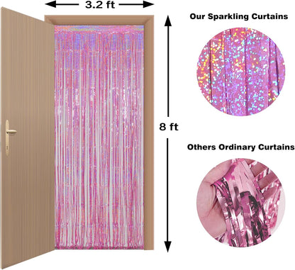 Happy Mothers Day Decorations Melsan 3 Pack 3.2 x 8.2 ft Pinkish Purple Tinsel Fringe Curtain Backdrop, Sparkling Metallic Party Decorations for Girls Birthday, Bachelorette, Wedding, Photo Booth