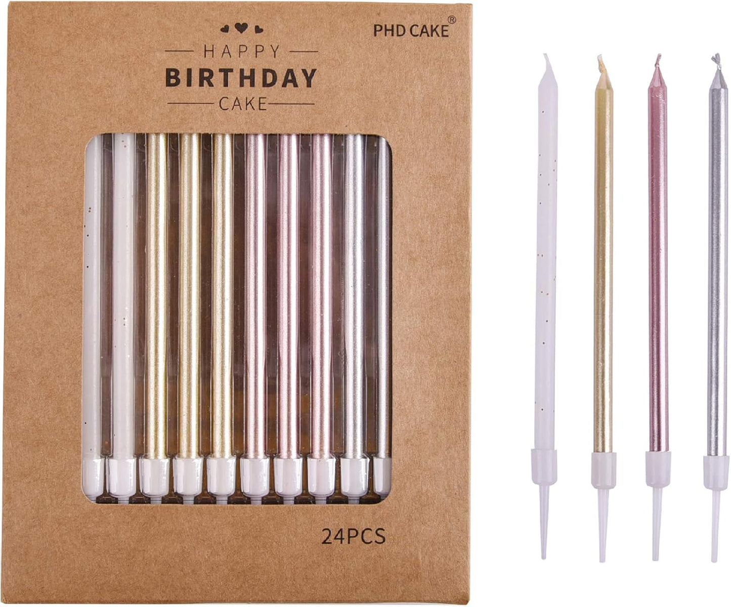 PHD CAKE Champagne Gold Long Thin Metallic Birthday Candles, Cake Candles, Birthday Parties, Wedding Decorations, Party Candles