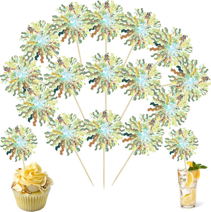 Ephlyn 30Pcs Foil Firework Cupcake Toppers Sparkle Tinsel Cupcake Picks Drink Stirrers Cocktail Food Fruit Toothpicks for Baby Shower Graduation Party Supplies White