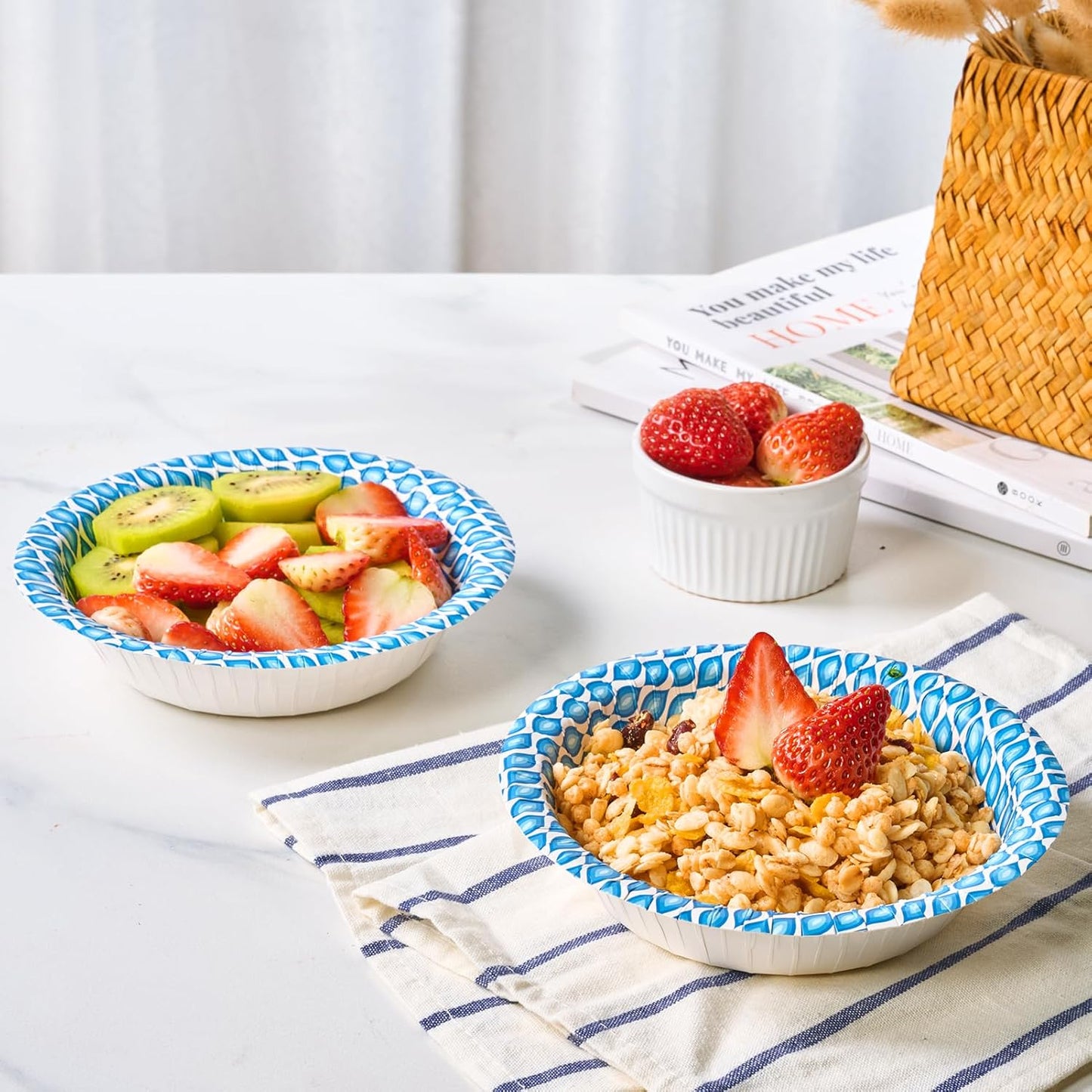 MUCHII 20 Oz Paper Bowls 180 Count Disposable Bowls, Printed Soak Proof Large Bowls for Breakfast, Lunch, and Dinner Meals