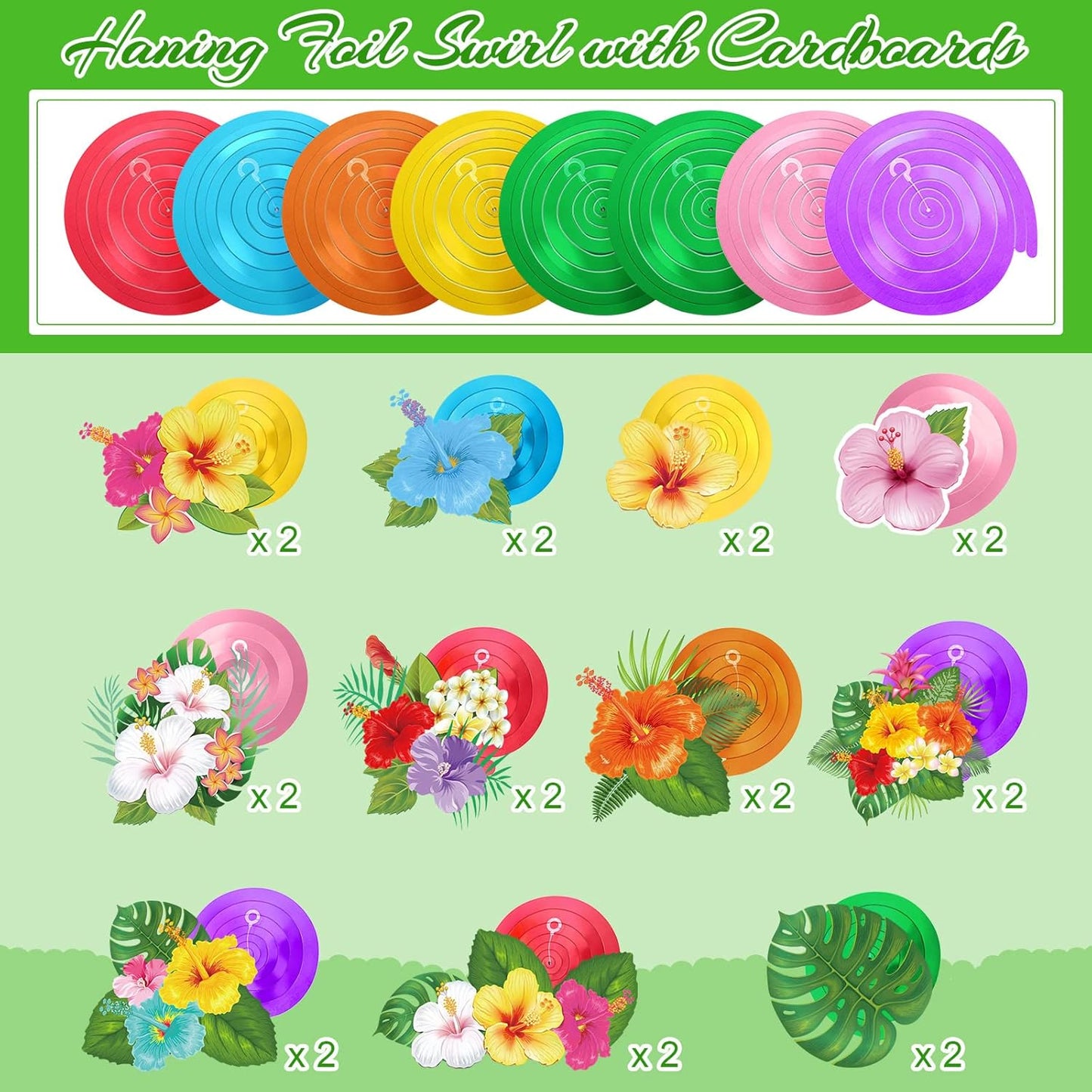 Outus 30 Pieces Hawaiian Luau Birthday Party Hanging Swirl Decorations, Flower Tropical Palm Flamingo Sign Foil Ceiling Decor for Floral Tropical Party Summer Beach Pool Tiki Supplies(Summer)