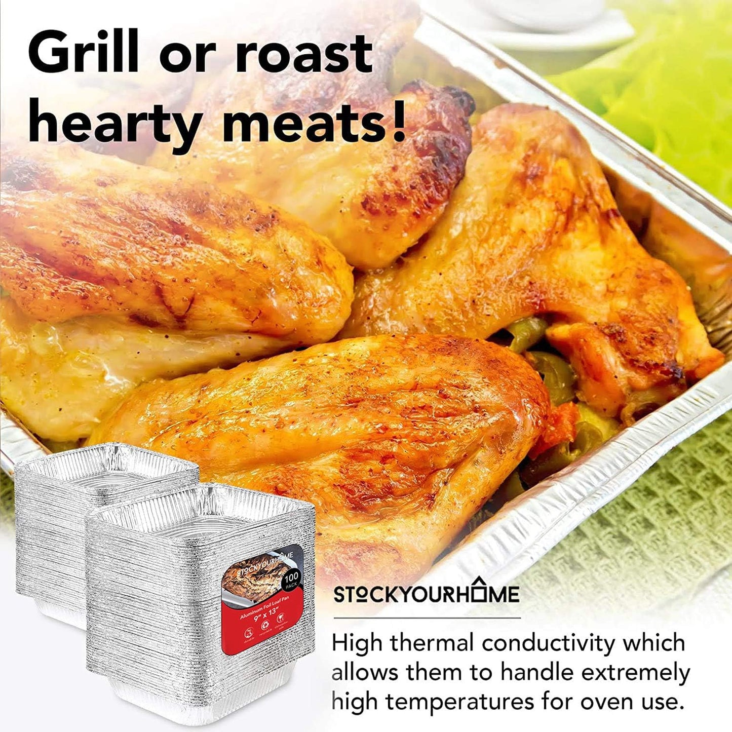 Stock Your Home Aluminum Pans 9x13 Disposable Foil Pans (30 Pack) - Half Size Steam Table Deep Trays - Tin Foil Pans Great for Cooking, Heating, Storing, Prepping Food
