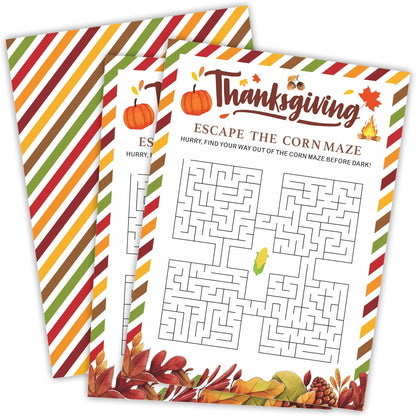 Thanksgiving Scavenger Hunt Game Set, 30 Harvest Stripes Theme Double-Sided Game Cards for Thanksgiving Parties, Family, Friends & Classroom Activities -B04