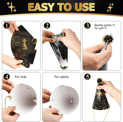 JOYEONDEF 30 Pcs Gold Birthday Party Hats Cone Hats Includes 8 Birthday Paper Hats and 22 Noise Makers
