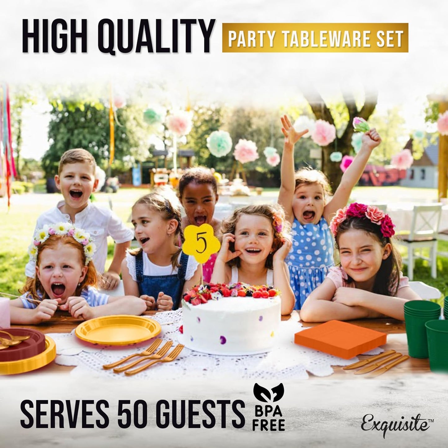 350 Pcs Black Plastic Plates For Party, Black Disposable Plates Set, 50 Of Each 9" Dinner Plate Set, 7" Dessert Plate, Cups, Napkins & Cutlery Plastic Dinnerware Set Exquisite