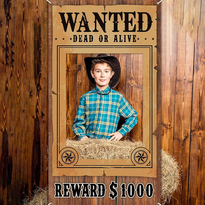 West Wanted Photo Booth Prop Selfie Frames Western Cowboy Party Decorations Rodeo Backdrop Photoshoot and Wanted Photo Booth for Wild Western Cowboy Cowgirl Rustic Party Supplies