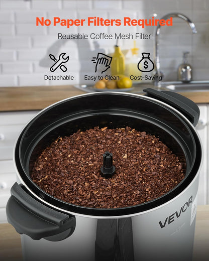 VEVOR Commercial Coffee Urn, 60 Cup 9 L Hot Beverage Dispenser with Dripless Faucet, Quick-Brewing Stainless Steel Large Commercial Coffee Maker, for Catering, Business, Party, Church & Restaurant