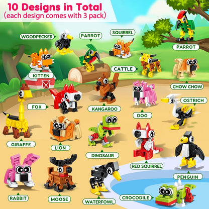 30PCS Mini Animal Building Blocks Summer Party Favors for Kids 4-8 8-12 Birthday Goodie Bags Stuffers Classroom Treasure Box Carnival Prizes Small Toys Bulk Pinata Fillers Return Gifts for Girl Boy
