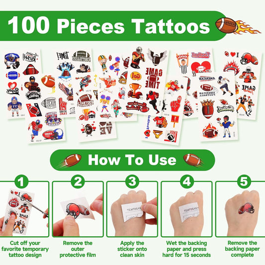 136 Pcs Football Party Favors - 36 Pcs Football Slap Bracelets & 100 Pcs Tattoos Footballs Themed Birthday Supplies Decorations Classroom Prizes Gifts