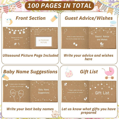 Fuyoooo 27 Pcs Safari Animal Baby Shower Guest Book Set Baby Shower Sign in Guest Floral Book Place Table Cards with Gold Pen Adhesive Photo Corner for Birthday Party