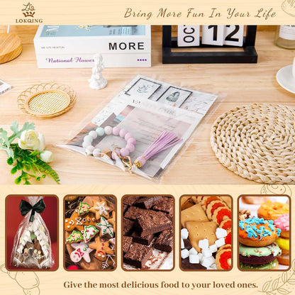 LOKQING Clear Cellophane Treat Bags 6 x 10 in, 100 Pack Mothers Day Gift Bags with Twist Ties, Bags for Cookies, Candy, Party Favors, Bakery Packaging and Small Gifts