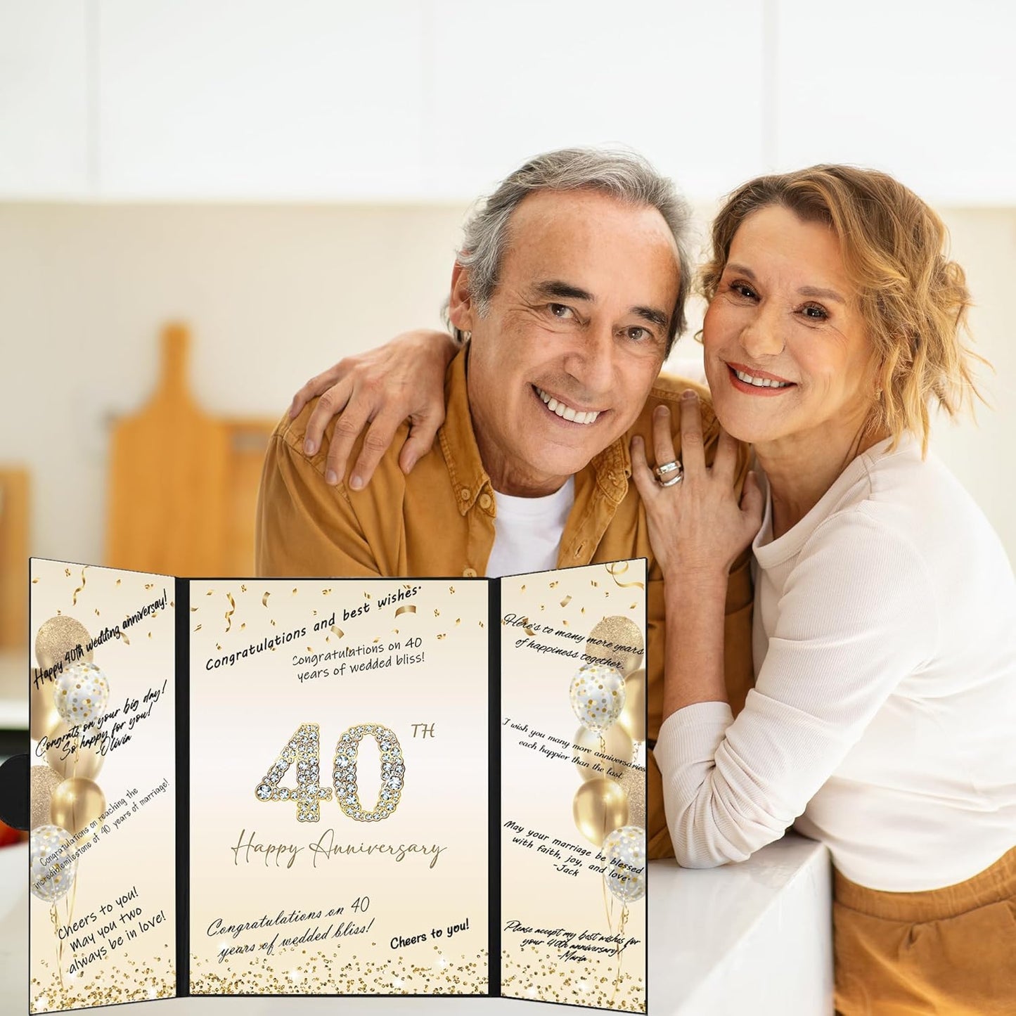 DARUNAXY Black Gold Happy Anniversary Party Decorations, Happy Anniversary Alternative Signature Guest Book Wedding 1st 10th 40th 50th Anniversary Signing Card Board Party Supplies