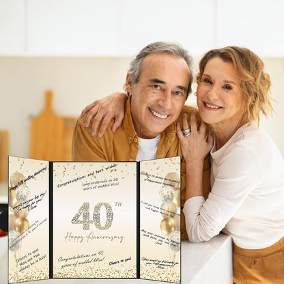 DARUNAXY Black Gold Happy Anniversary Party Decorations, Happy Anniversary Alternative Signature Guest Book Wedding 1st 10th 40th 50th Anniversary Signing Card Board Party Supplies