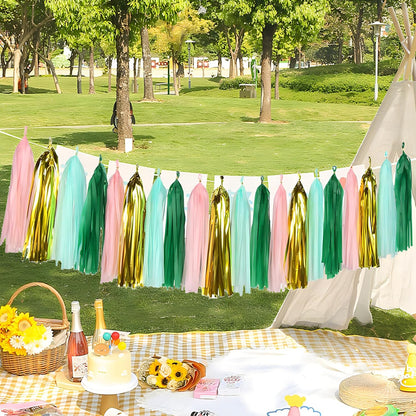 20 Pieces Tissue Paper Tassel Garland, Birthday Tassel Garland Party Decor, Metallic Fringe Balloon Banner Tails for Classroom Baby Shower Gender Reveal Hanging Decoration, D