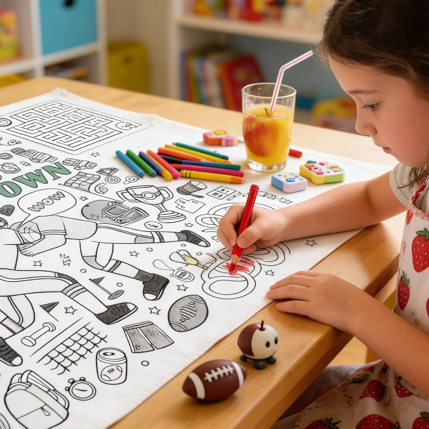 Kids Coloring Tablecloth, Easter Bunny Egg Chick Theme Paper Coloring Poster, 31 x 72 Inch Spring Holiday Coloring Activity Party Table Cover