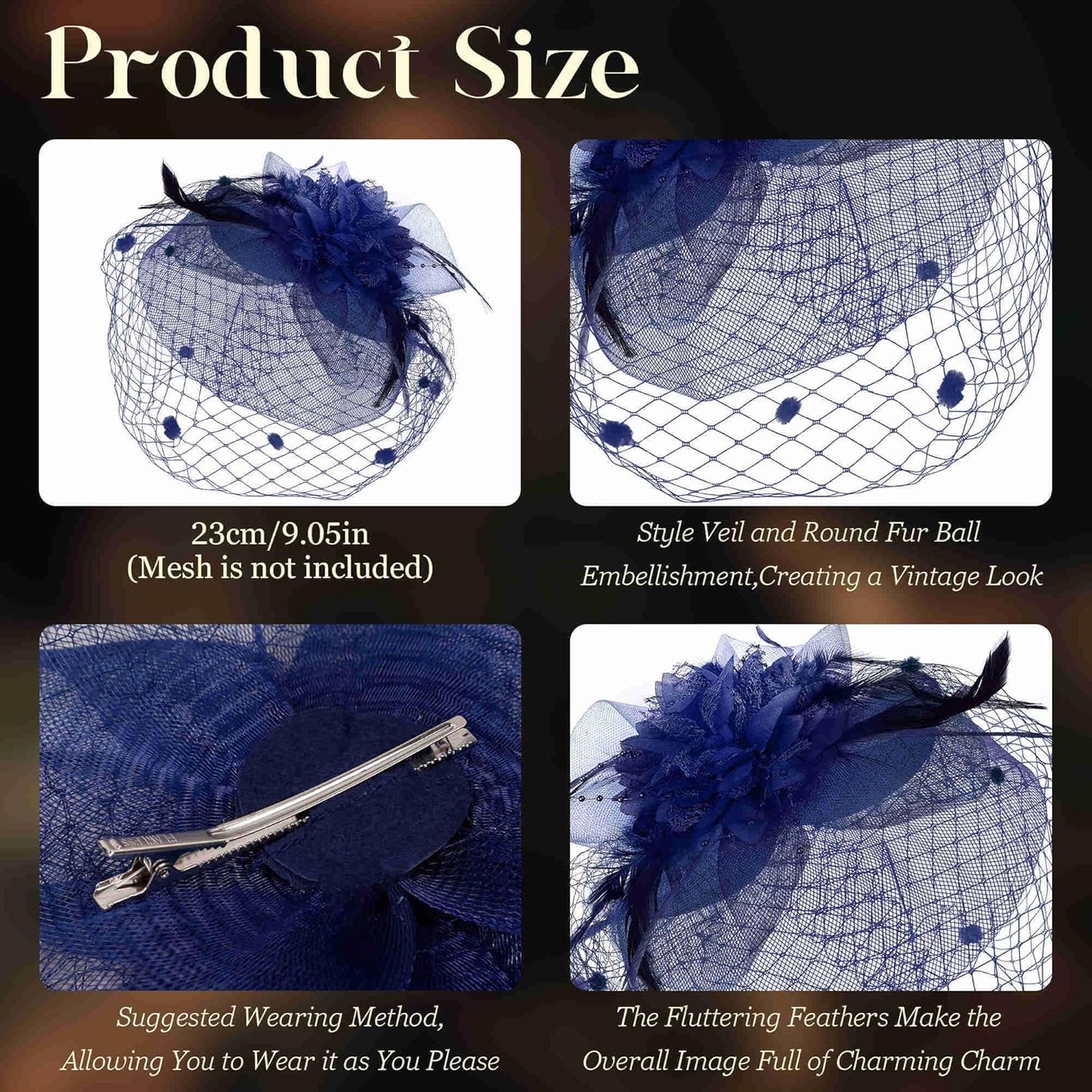 Fascinators Hats for Women Tea Party Hat Feather Mesh Headband Vintage Lace Cocktail Headwear Veil Hair Clip Church