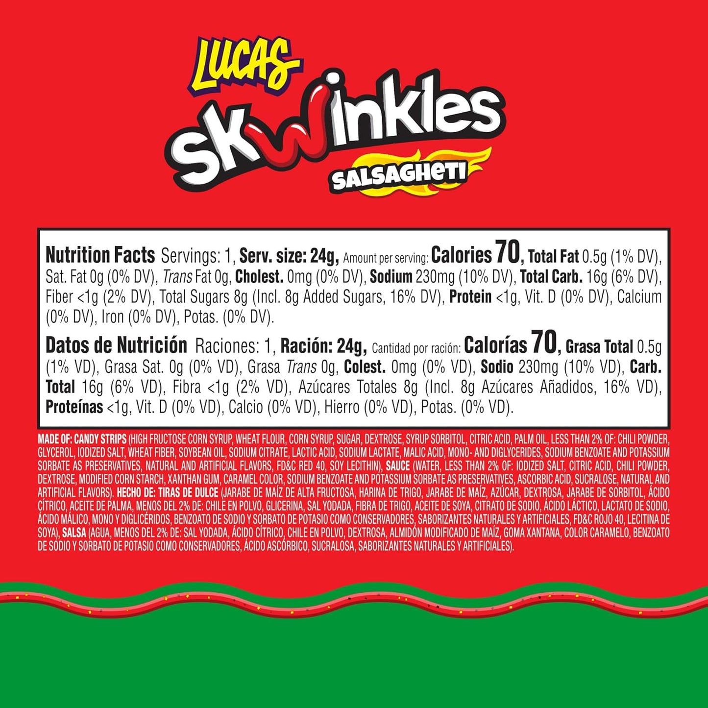 Lucas Salsagheti Watermelon Flavored Sweet & Hot Candy Strips and Tamarind Flavored Sauce, 0.84 oz - 12 Pieces Pack for Treats, Snack, Parties, Piñatas – Sweet