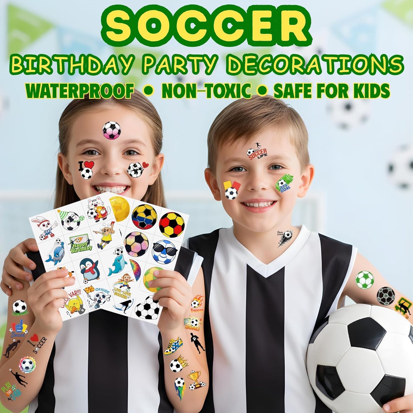 96PCS Soccers Temporary Tattoos Stickers - Sport Soccer Themed Birthday Party Favors Birthday Party Decorations Supplies Accessories Gift Idea For Kids Teen Boys Girls Classroom Prizes Rewards