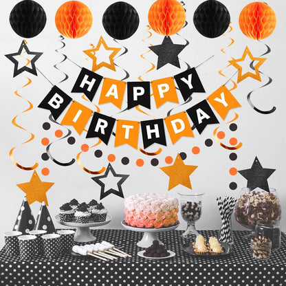 meowtastic Birthday Decorations, Happy Birthday Banner with Honeycomb Balls, Stars Hanging Swirl Streamers, Circle Dots Garland, Happy Birthday Party Decorations for Women Men Boys Girls (Blue)