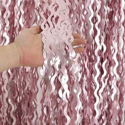 4 Pack Wavy Champagne Gold Metallic Tinsel Foil Fringe Curtains Backdrop - 3.3X6.6ft Foil Fringe Backdrop for Parties | Door Streamers for Birthday | Photo Booth Backdrops Party Decor