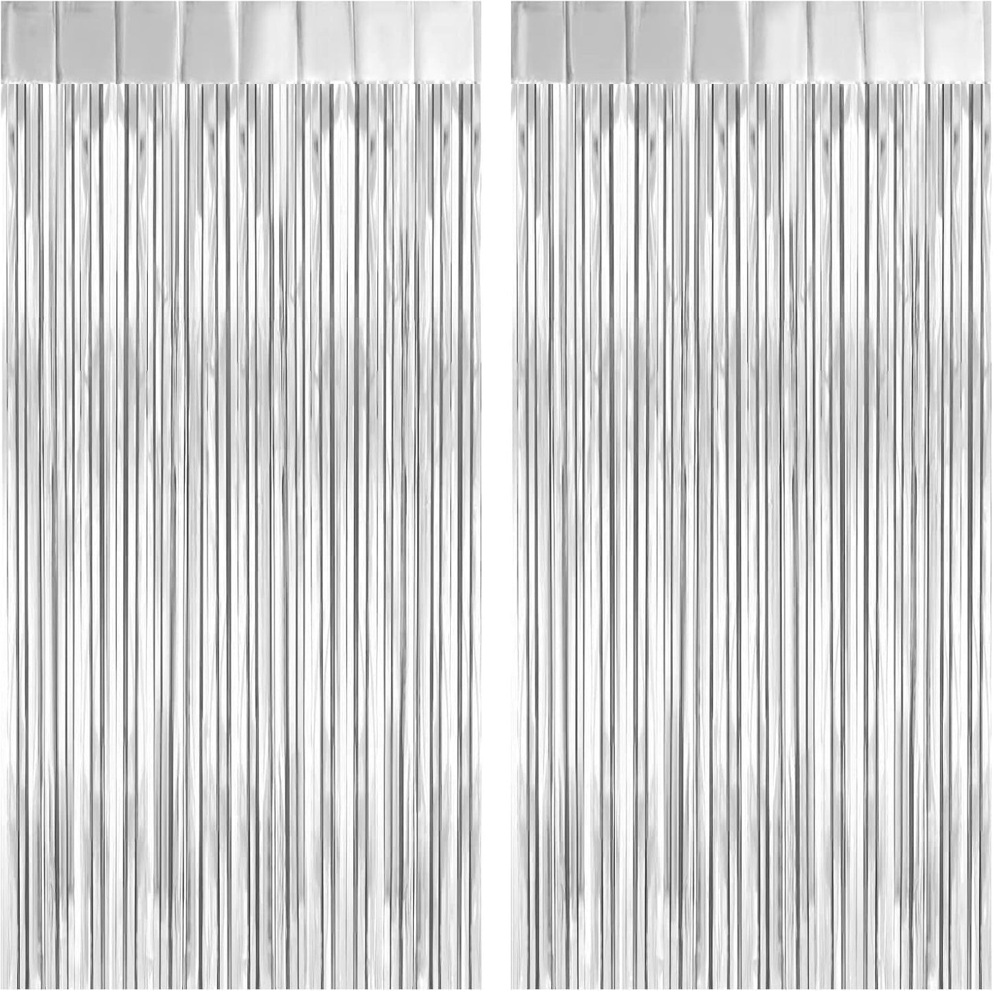 2 Pack 3.2ft x 8.2ft Silver Metallic Tinsel Foil Fringe Curtains, Door Streamer Photo Booth Backdrop for Birthday Graduation Engagement Bridal Shower Bachelorette Baby Shower Party Decorations