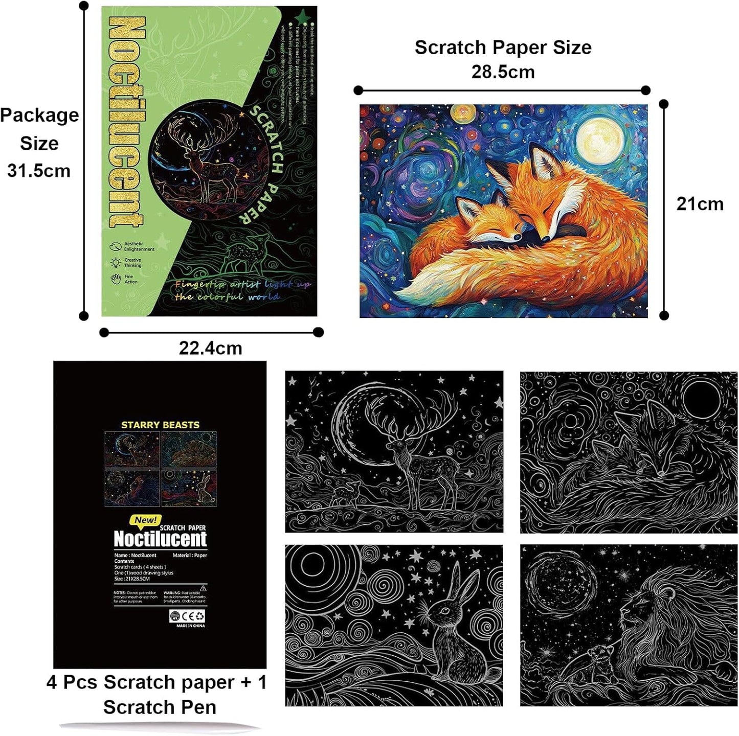 Georgie Porgy Scratch Paper Art Set for Kids Adults Magic Rainbow Scratchboards for DIY Arts and Crafts Kits Christmas Birthday Gift with Scratching Tools Kit (A4-Noctilucent Whale + Sea World)