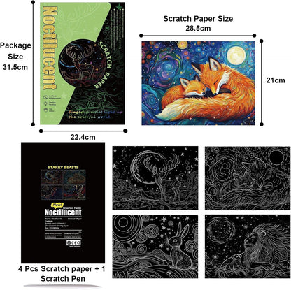 Georgie Porgy Scratch Paper Art Set for Kids Adults Magic Rainbow Scratchboards for DIY Arts and Crafts Kits Christmas Birthday Gift with Scratching Tools Kit (A4-Noctilucent Whale + Sea World)