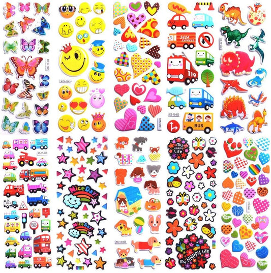 Stickers for Kids 1000+, 3D Puffy Stickers for Kids Toddlers 40 Different Sheets Variety Pack for Scrapbooking, Gifts, Rewards Including Animals, Stars, Fishes, Hearts, Dinosaurs, Cars and More