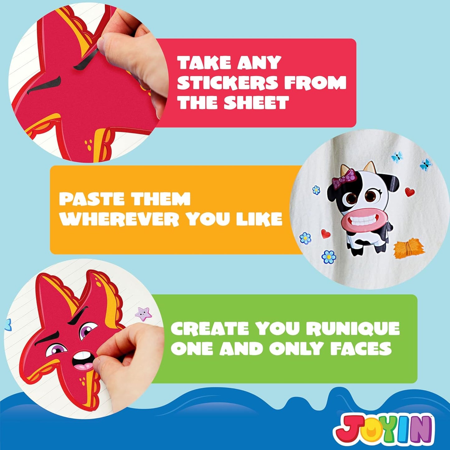 JOYIN 24 Sheets 9"x6" Make a face Stickers for Kids, Make Your Own Stickers with Unicorn, Dinosaur, Sea and Safari Animals, Party Favors Kids Crafts, Goodie Bags Stuffers Classroom Activities
