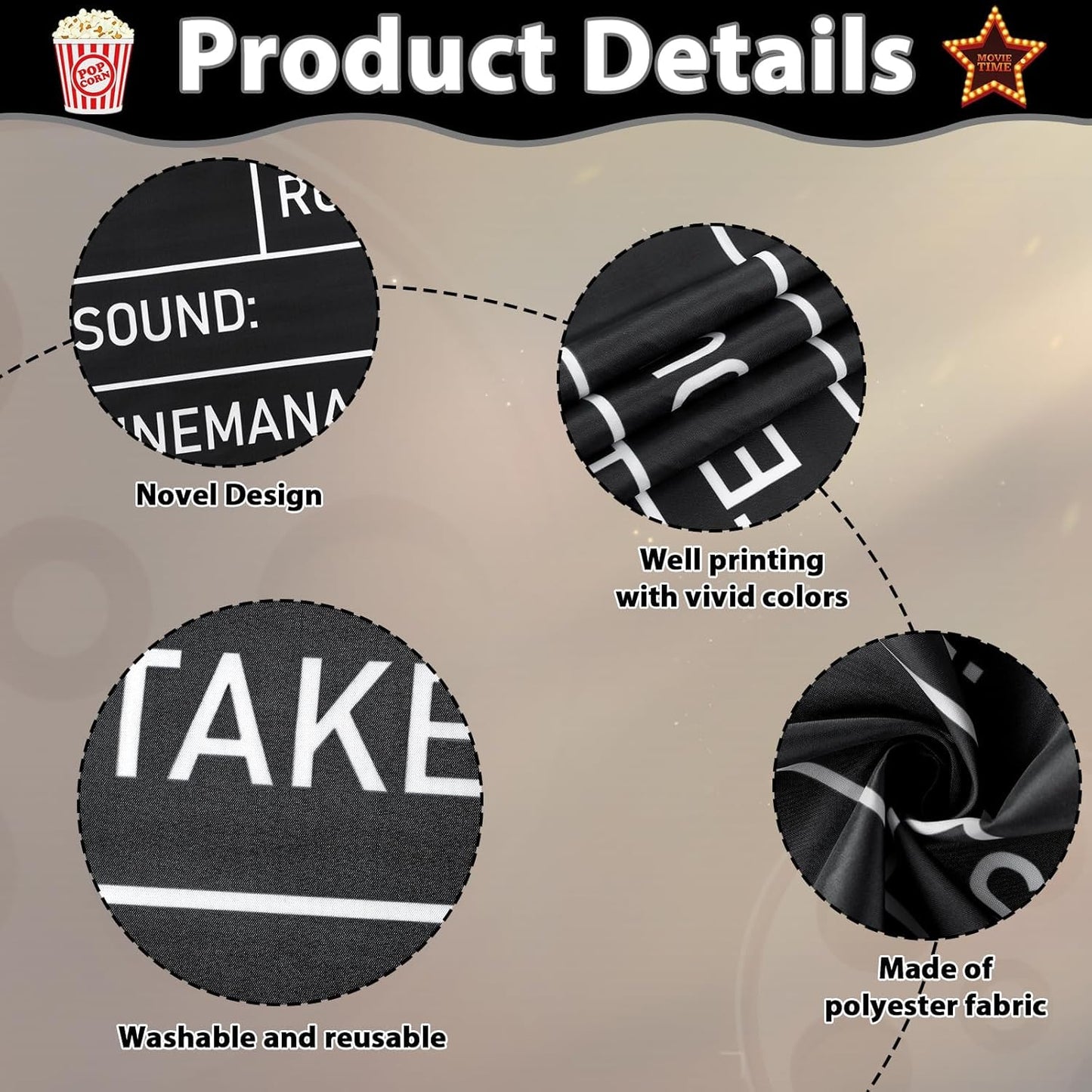 Fabric Movie Night Large Photo Booth Props 39 x 59 Inch Movie Theater Picture Selfie Frame Cinema Photo Frame Background Banner Backdrop for Family Holiday Birthday Baby Shower Party Supplies