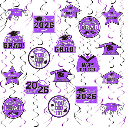 31 Pieces Graduation Decorations Class of 2026, Graduation Hanging Swirl Congrats Grad and Graduation Party Decorations(red, Black)