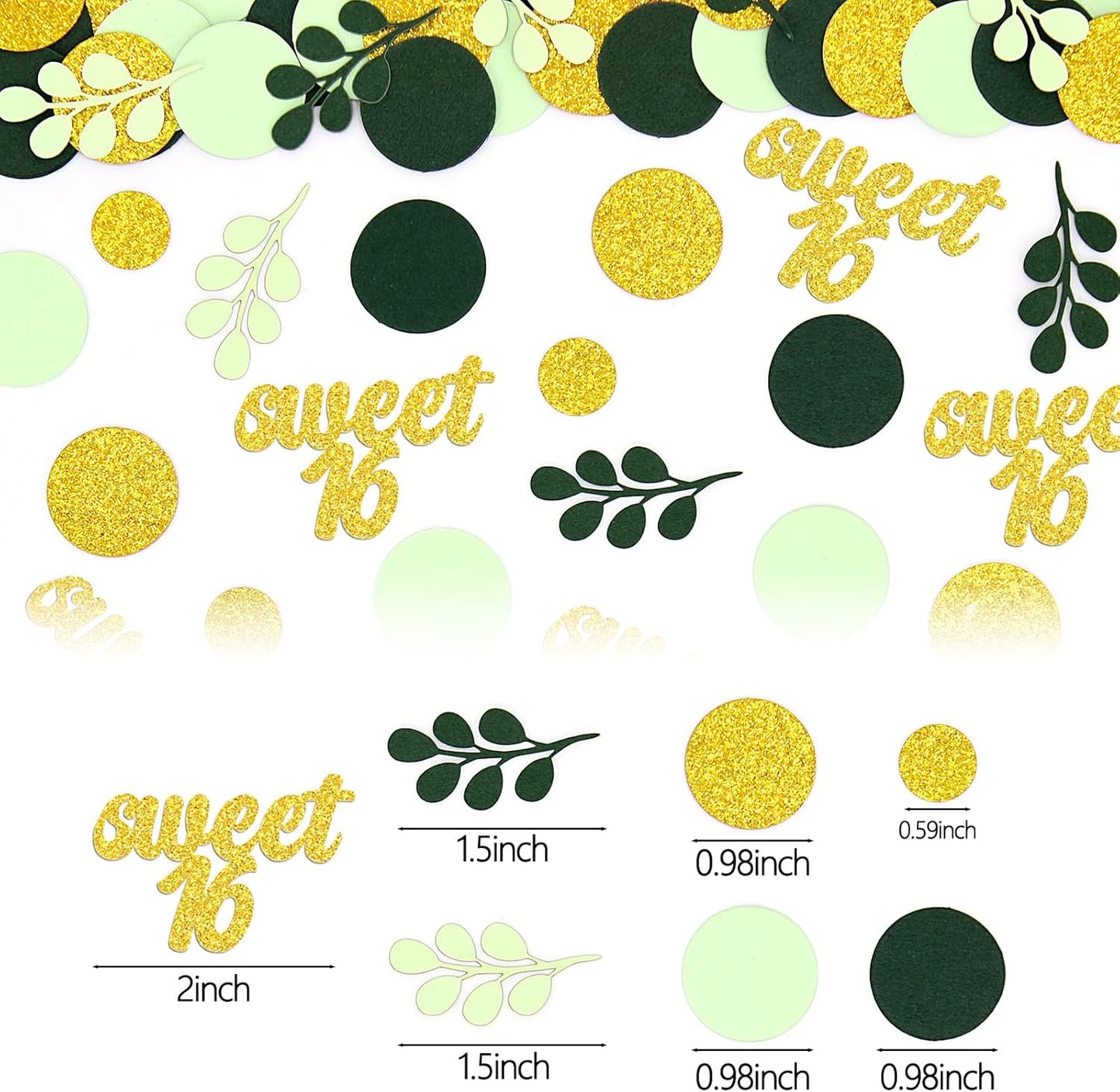 300PC Greenery Happy Birthday Confetti for Table Gold Glitter and Sage Green Birthday Party Decorations for Kids/Adult