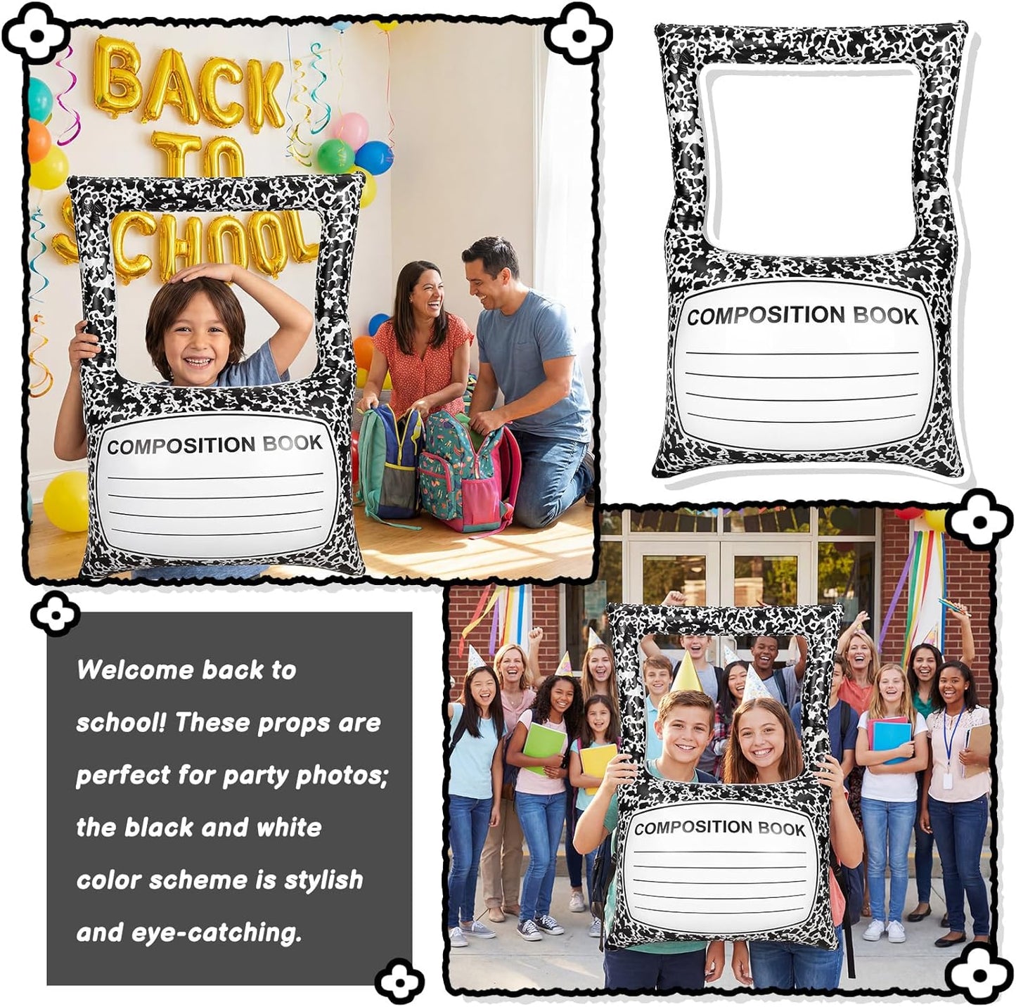 Back to School Decorations Inflatable Balloons Photo Booth Props Frame 40'' Apple Photo Props Pencil Selfie Frame Welcome First Day of School Picture Selfie for Party Decoration(Apple)