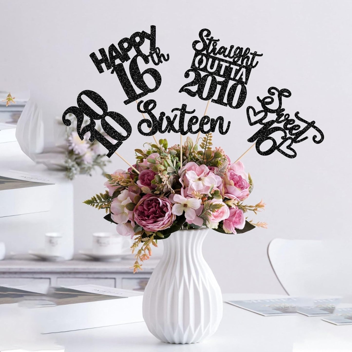 15 PCS 50th Birthday Centerpiece Sticks Fifty Happy 50th Straight Outta 1976 Table Flower Centerpieces Sticks Cheers to 50 Floral Decorations for 50th Birthday Party Centerpieces Supplies Black