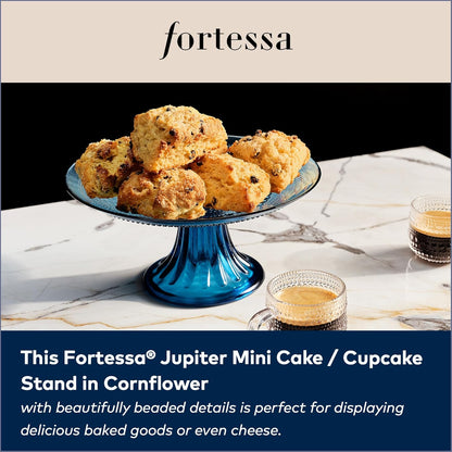 Fortessa Jupiter Beaded Hobnail Glass, 8.5 Inch Mini Cake/Cupcake Stand, Cornflower Blue