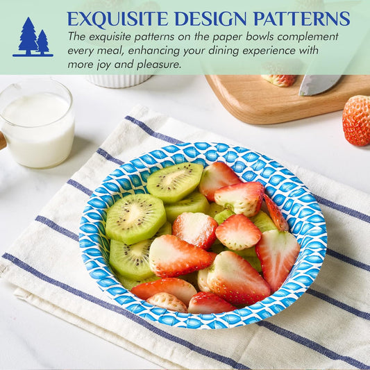 MUCHII 20 Oz Paper Bowls 180 Count Disposable Bowls, Printed Soak Proof Large Bowls for Breakfast, Lunch, and Dinner Meals