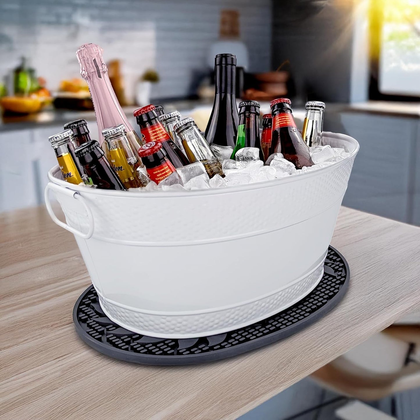 BREKX Galvanized Beverage Tub for Parties, Oval Drink Bucket with Handles, Colt Copper Finish Wine Cooler Bucket for Home Bar (15-Quarts, 16-Bottles), Long-Lasting for Years of Celebrations