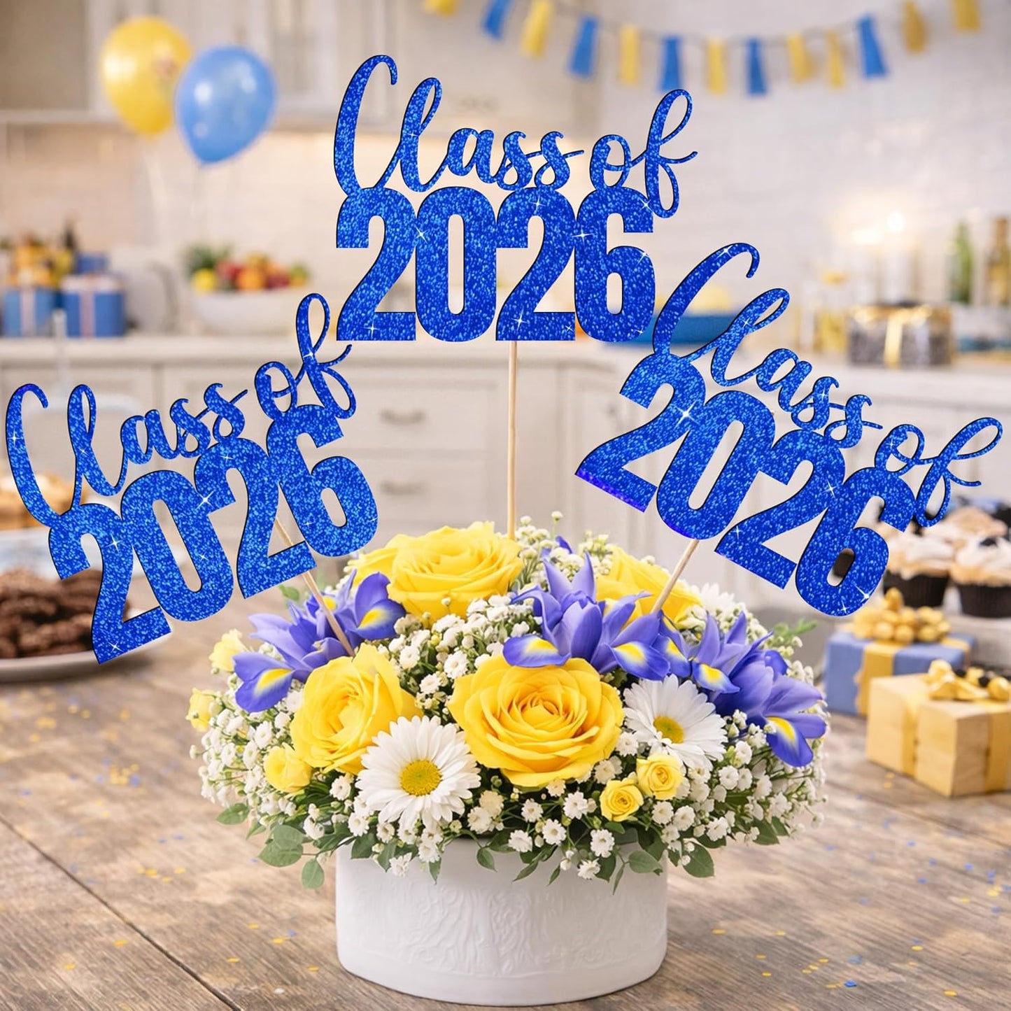 Class of 2026 Centerpieces Sticks for Graduation, 16 Pcs Graduation Decorations Cake Toppers, Graduation Theme Party Decorations Supply(BG)