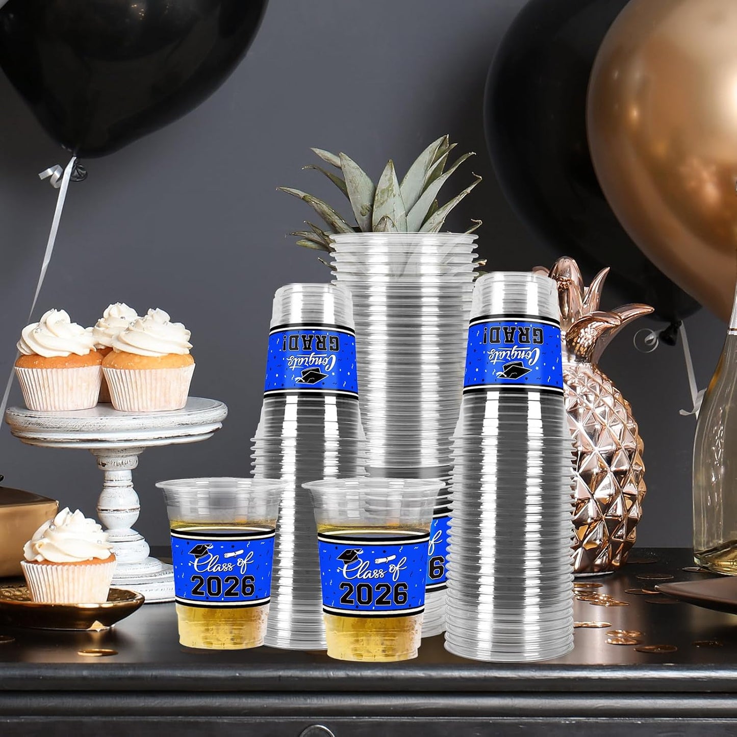 Gatherfun Graduation Decorations 2026-100 Pcs 16oz Blue Graduation Plastic Cups for Grad Party | Sturdy & Durable Drinkware for Grad Festivities | Essential Grad Party Supplies & Decorations