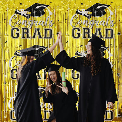 Gradution Party Suppiles Backdrop Decoration 2026, Claas of 2026 Streamer Tinsel Foil Fringe Curtains, Photo Booth Prop Backdrop, Black Grad Photo Backgrounds