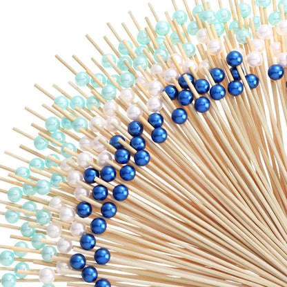 Reallnaive 600 Pcs Cocktail Pick Pearl Fancy Toothpick for Appetizer 4.7 Inch Long Skewer for Drink Fruit Food Bamboo Stick Wedding Bridal Shower Decoration Charcuterie Accessories (White)