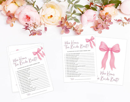 Pink Bow Bridal Shower Bingo Game with Blank Squares, Pack of 30 Game Cards, Bridal Shower Decorations, Wedding Engagement Decor, Bachelorette Party Supplies - KR05
