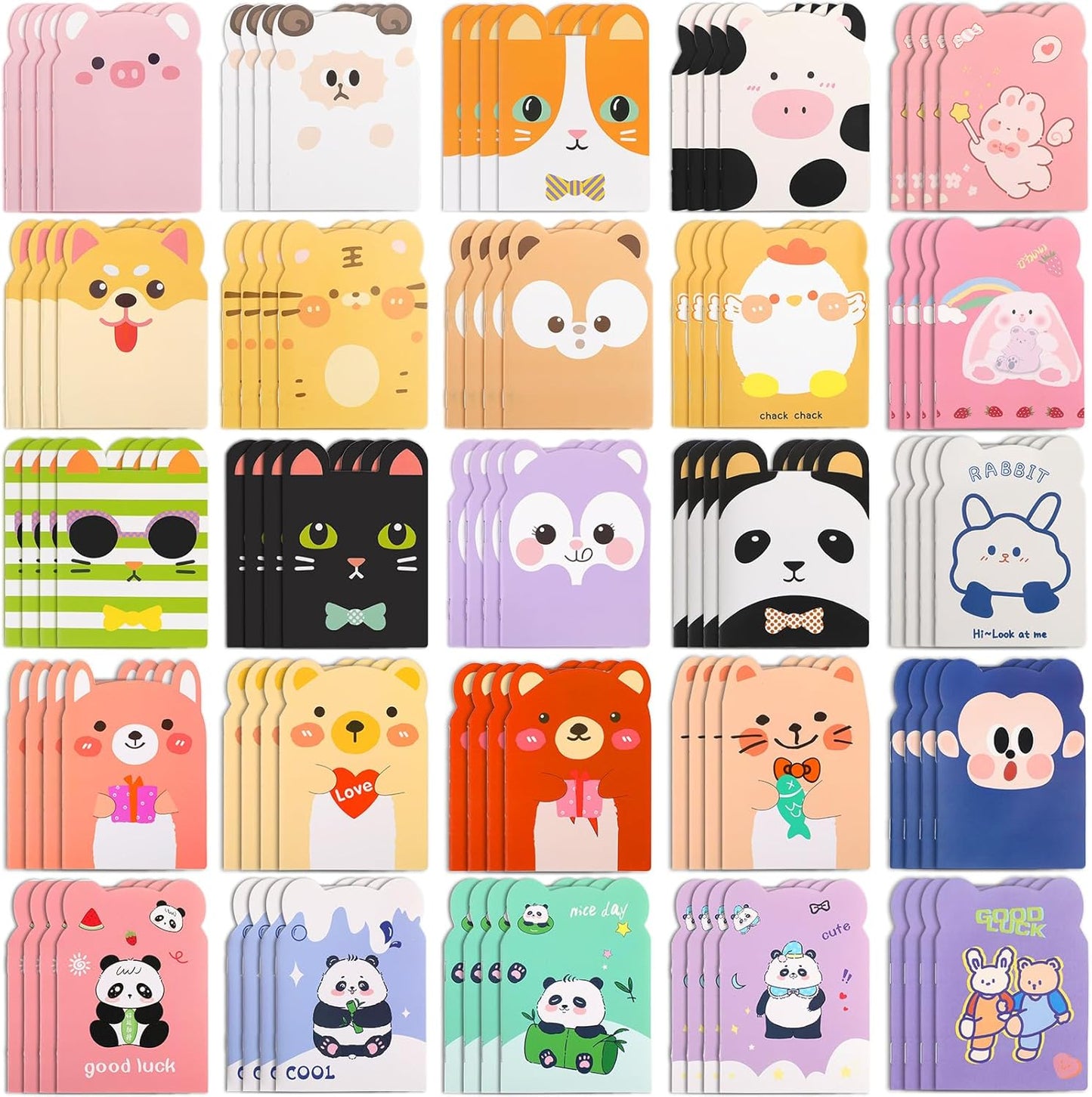 Wovnet 100 Packs Mini Notebooks Party Favors Animal Small Cute Pocketbook Bulk Cartoon Cat Dog Rabbit Bear Monkey Themed for Christmas Gift