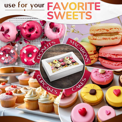 10Pcs Half-Sheet Cake Boxes 19x14x4" - White Bakery Boxes with Window, Pastry and Dessert Box Set for Mothers Day Gifts & Cake Presentation, Glossy Flip Top Boxes for Cakes, Cupcakes, Cookies & Donuts