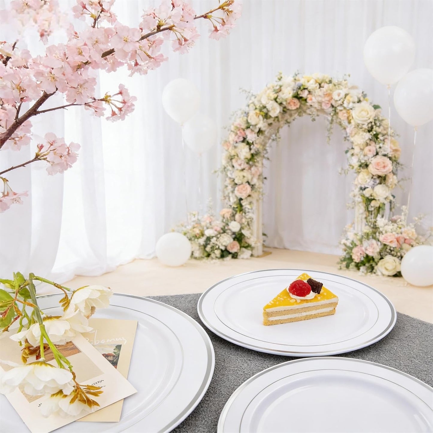FLOWERCAT 60PCS White Plastic Plates - Heavy Duty White Disposable Plates for Mother's Day/Birthday Party/Wedding -serve for 30 guests Include 30PCS 10.25" & 30PCS 7.5" Plates for Party