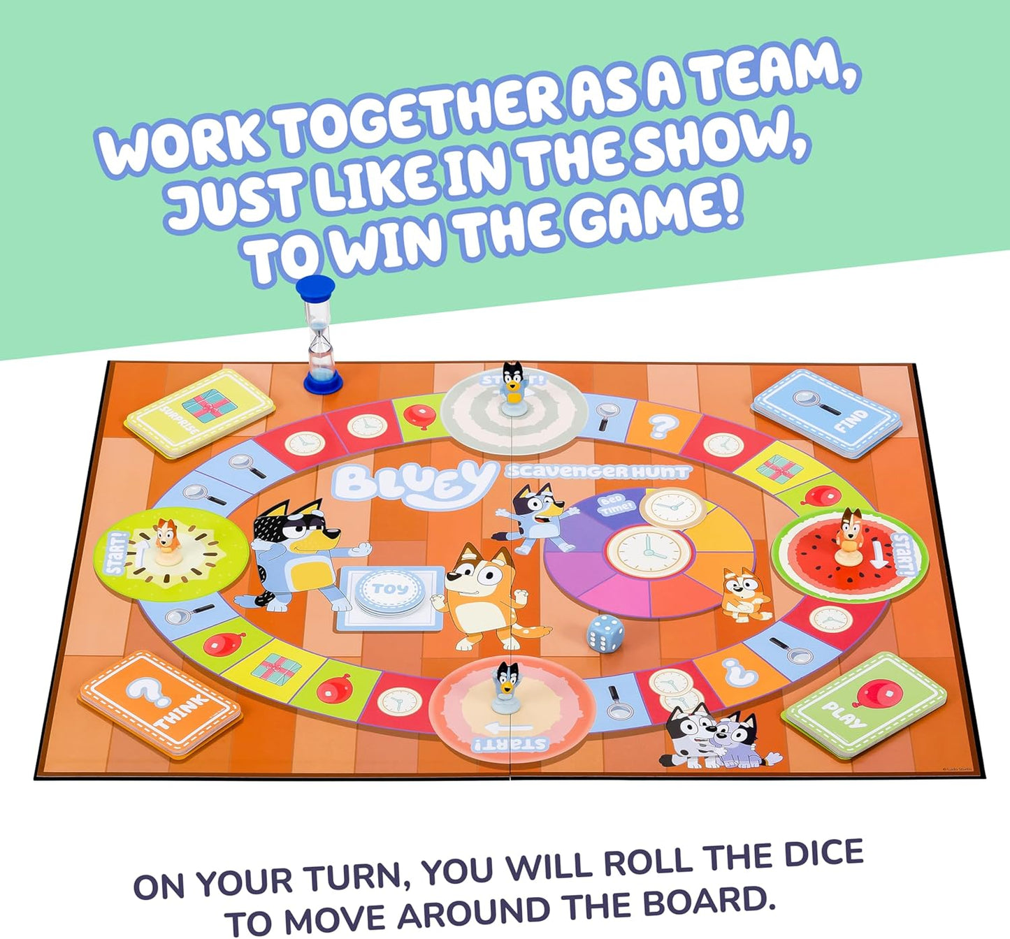 Bluey Scavenger Hunt Board Game, Cooperative Play with 4 Exclusive Mini-Figures, Indoor Games for Kids Ages 5+, Fun Toy Token Collecting Game