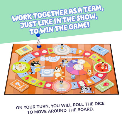 Bluey Scavenger Hunt Board Game, Cooperative Play with 4 Exclusive Mini-Figures, Indoor Games for Kids Ages 5+, Fun Toy Token Collecting Game